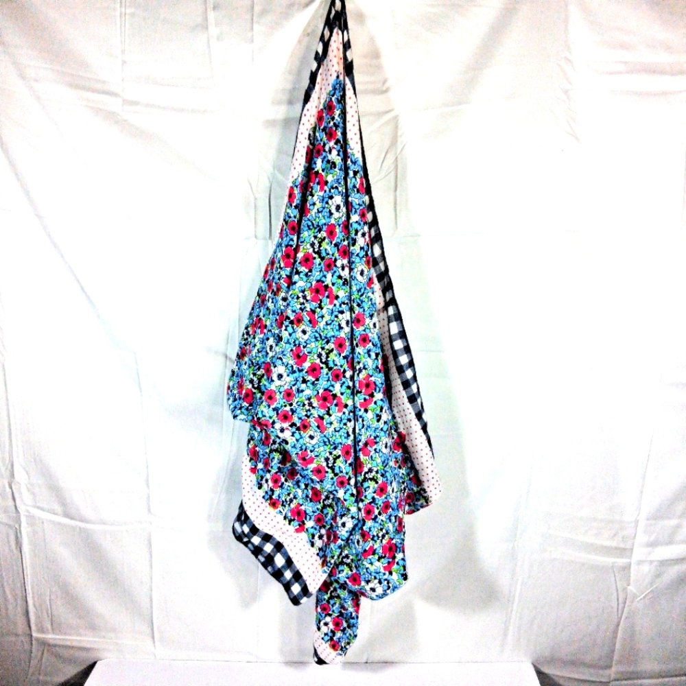 Triple Pattern Infinity Scarf 68" X 28" Flowers And Blocks And Polka Dots